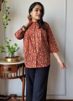 Cotton Red Casual Wear Printed Readymade Peplum Top